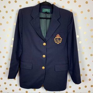 Ralph Lauren Navy Blue Wool Crest Blazer
